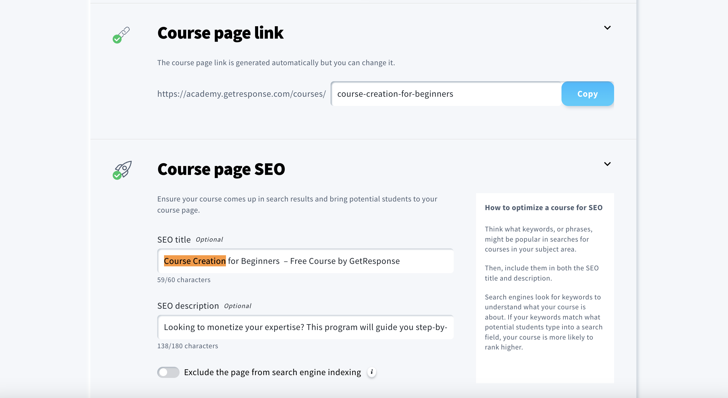 Course page optimization with GetResponse